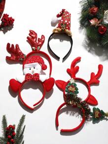 1set/5pcs Christmas-themed Glittering Reindeer Antlers & Santa Hat Headband Hair Accessories Set, Perfect For Holiday & Party Dance - Multicolor - View 4