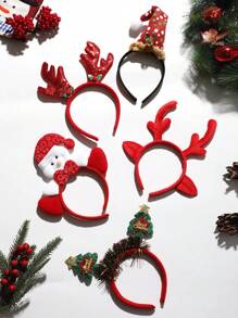 1set/5pcs Christmas-themed Glittering Reindeer Antlers & Santa Hat Headband Hair Accessories Set, Perfect For Holiday & Party Dance - Multicolor - View 1