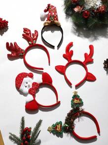 1set/5pcs Christmas-themed Glittering Reindeer Antlers & Santa Hat Headband Hair Accessories Set, Perfect For Holiday & Party Dance - Multicolor - View 3