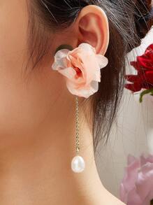 1對甜美風格網狀花朵&假珍珠吊墜耳環,適用於約會夜晚、派對或情人節 - 彩色 - 查看 1