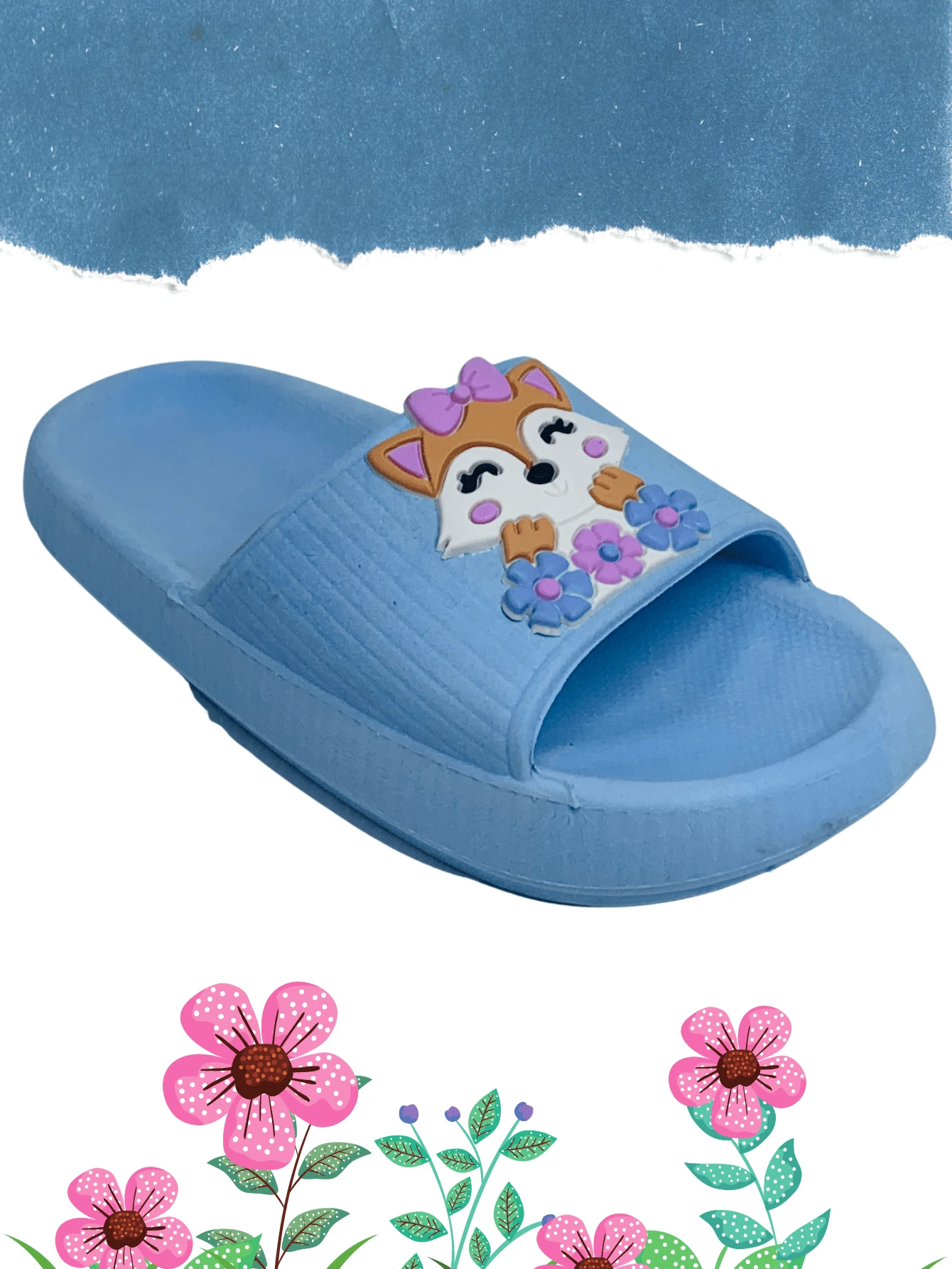 Chinelo Nuvem Infantil Meninas Raposa Cor Azul 27 ao 34
