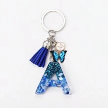 1pc Women's Novelty Resin & Diamante Letter Keychain With Butterfly & Tassel Pendant, For Friends As Souvenir Gift On Christmas Valentine's Day - Multicolor - View 4