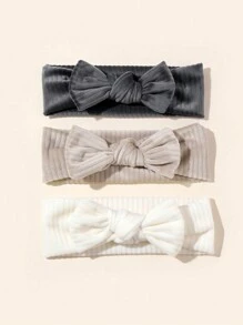 3入組寶寶純色絨面頭箍套裝,秋冬保暖頭箍,兒童蝴蝶結裝飾彈性頭箍 - 彩色 - 查看 1