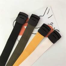 男女皆可使用的編織帆布腰帶,帶有自動扣環,適用於牛仔褲學生 - 米色 - 查看 2