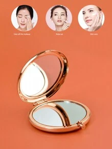 1個迷你摺疊式化妝鏡(圓形,玫瑰金色,金色),雙面金屬隨身口袋化妝鏡/梳妝鏡 - 玫瑰金 - 查看 2