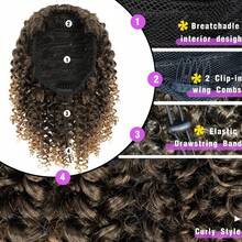 Short Kinky Curly Ponytail Extension For 14 Inch Black Mix Brown Drawstring Curly Ponytail With Two Clips, Synthetic Afro Drawstring Ponytail ForSuitable For Various Occasions, Including Music Festivals, Parties, Vacations, And All Seasons - Piano Color - View 3