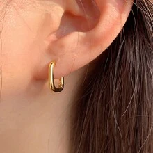 1pair Plain Oval Hoop Earrings, Suitable As Friend Gift For Outdoor Vacation And Gathering - Oval Earrings - View 1