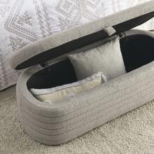 45.5 Sherpa Storage Ottoman Bench for Bedroom, Modern Upholstered Boucle End of Bed Bench with Storage, Oval Long Benches with safety Hinge for Living Room, Entryway, Hallway, Teddy Velvet - Xám - Xem 5