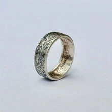 1 Anillo Hecho A Mano Con Patrón De Copo De Nieve, Reciclado De Moneda Suiza De Francos Y Hecho De Una Aleación De Plata Tailandesa - Gris - Ver 10