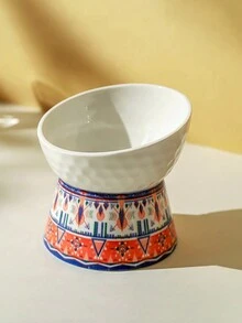1pc Bohemian Style Ceramic Pet Bowl With Slanted Opening - Pink - View 2