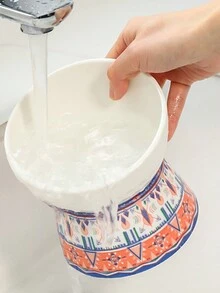 1pc Bohemian Style Ceramic Pet Bowl With Slanted Opening - Pink - View 3