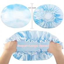 Shower Caps, Reusable Shower Caps For Women, Waterproof Hair Caps, Large Sizes For All Hair Lengths, Used By Girls In Spa And Family Salons - Blue - View 2