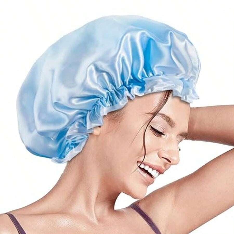 Shower Caps, Reusable Shower Caps For Women, Waterproof Hair Caps, Large Sizes For All Hair Lengths, Used By Girls In Spa And Family Salons - Blue - View 1