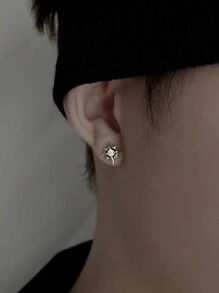 1對時尚北極星形白色鑽石耳釘,適合男士日常佩戴和假日穿著 - 白色 - 查看 2