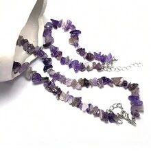 5-8mm Amethyst Stone Chip Beaded Bracelet And Necklace Set - Purple - View 3