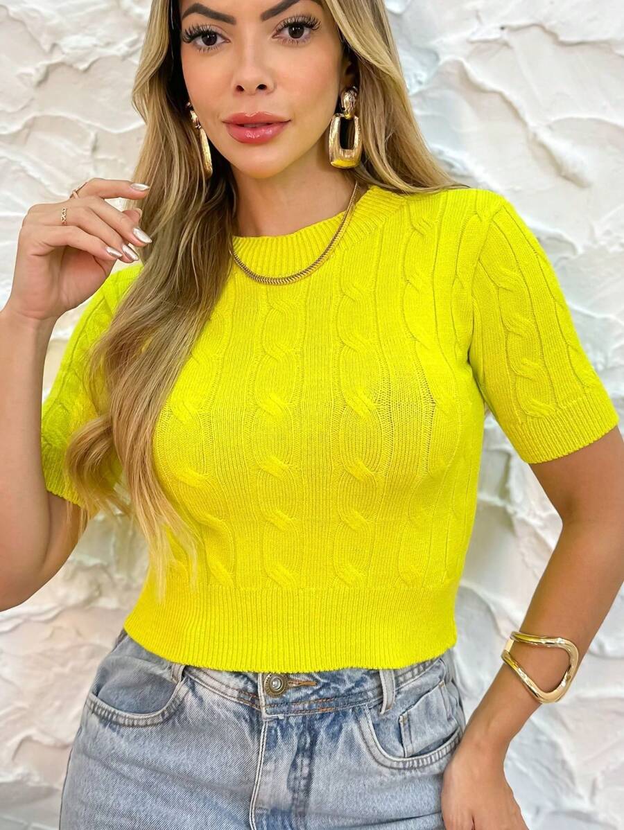 Women Knit Tops - Yellow - View 1