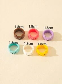 6pcs/set Colorful Cat Design Resin Ring Set - Multicolor - View 3