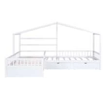 MERAX Twin Size House Platform Bed With Three Storage Drawers,Gray/White