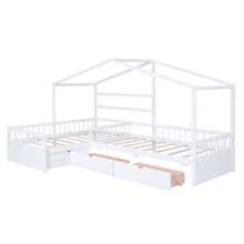 MERAX Twin Size House Platform Bed With Three Storage Drawers,Gray/White