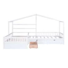 MERAX Twin Size House Platform Bed With Three Storage Drawers,Gray/White