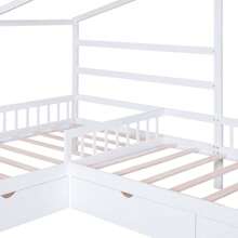 MERAX Twin Size House Platform Bed With Three Storage Drawers,Gray/White
