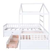 MERAX Twin Size House Platform Bed With Three Storage Drawers,Gray/White