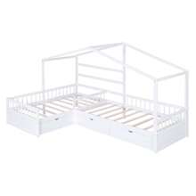 MERAX Twin Size House Platform Bed With Three Storage Drawers,Gray/White