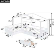 MERAX Twin Size House Platform Bed With Three Storage Drawers,Gray/White