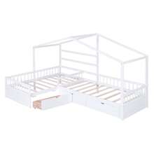 MERAX Twin Size House Platform Bed With Three Storage Drawers,Gray/White