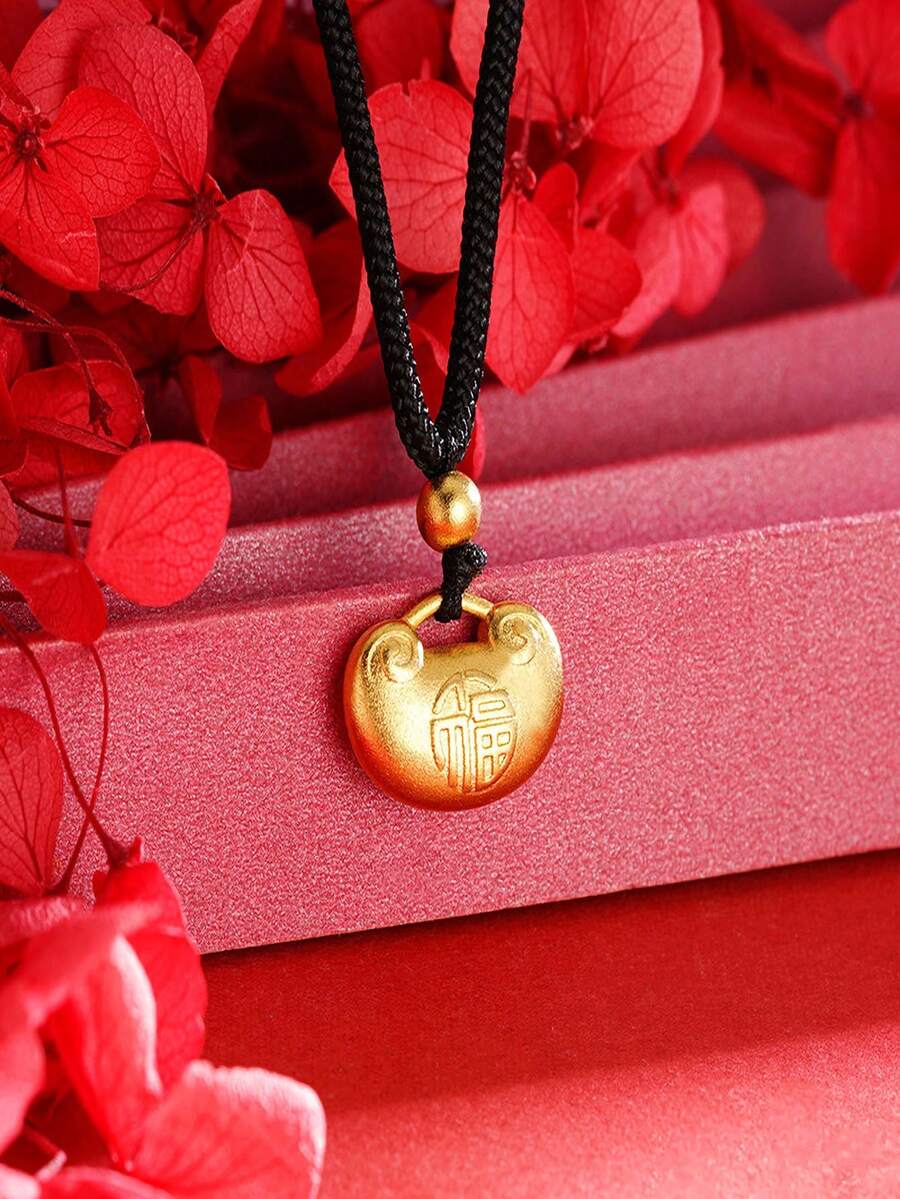 1pc Lucky And Prosperous Flat Round Pendant On Necklace Representing Ancient Heritage - Yellow Gold - View 1