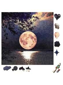 1 件套美麗月光圖案成人家居派對減壓玩具木製拼圖掛畫裝飾送給朋友節日禮物 - 彩色 - 查看 1