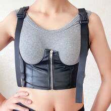 女式外穿整體馬甲背心,寬鬆腰帶凸顯胸部線條 - 黑色 - 查看 1