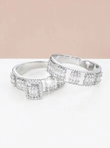 1對簡約時尚的小方設計女戒,適合派對、購物和約會 - 戒指套裝 - 查看 14