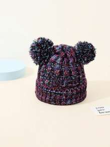 1pc Unisex Black & Red Mixed Ski Hat With Y2k Style Pompoms, Winter Warm & Stylish Beanie Cap For Outdoor Sports And Daily Wearing - Multicolor - View 1