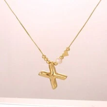 鍍銅珍珠字母吊墜和心形珠子項鍊 - 項鍊 - 查看 3