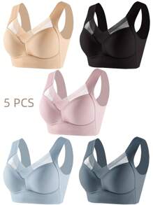 5 piezas/Conjunto de sujetador de belleza sin costuras para mujer, diseño de una sola pieza, acolchado y sin aro, delgado y amigable con la piel, sin sensación de restricción, sujetador para dormir, lencería