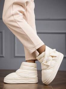 女士新風格厚底雪地靴,毛茸茸內襯,防滑,,冬天,家庭鞋 - 米色 - 查看 1