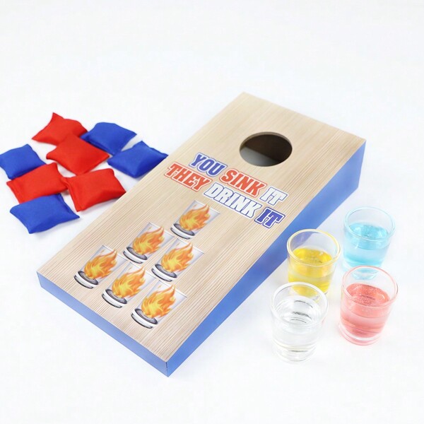 Tabletop Cornhole Toss Game Set with 8 Bean Bags,Wooden Desktop