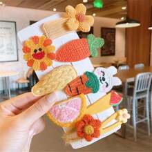 卡通毛絨髮夾,兒童秋冬髮飾 - 橘色 - 查看 2