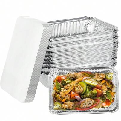 20 paquetes de 2 libras, 8.5 x 5.6 x 1.7 pulgadas, bandejas de aluminio desechables con tapas para hornear, cocinar, calentar y vender para llevar