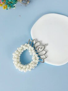 皇冠頭飾兒童橡皮筋女孩頭繩公主珍珠頭環頭飾球頭鑽石頭飾 - 白色 - 查看 5