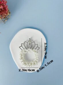 皇冠頭飾兒童橡皮筋女孩頭繩公主珍珠頭環頭飾球頭鑽石頭飾 - 白色 - 查看 6