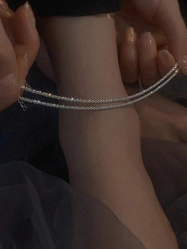 2pcs/set Simple Shiny Silver Anklet For Women, Great For Dates, Holidays & Christmas Gifts