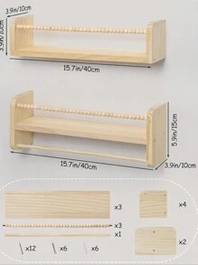 SUMGAR Wandregal Holz Kinderzimmer Bücherregal 3er Set Schweberegal Kinderregal Holz mit Holzperlen-Design für Organizer Küche Gewürzregal Wand Deko Aufbewahrungsregal für Kinder Bad Wohnzimmer