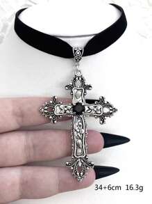 1條庞克風格的 PU 皮革金屬水槍黑星項圈，適合於女性派對聚會 - 黑色 - 查看 11