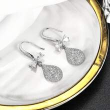 VOLUKA 閃耀圓形切割cz落下耳環女士18k白金鍍層立方氧化鋯吊墜輕便低敏插環珠寶禮物結婚 - 白色 - 查看 6