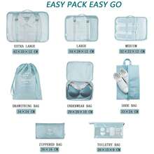 8入組尼龍衣物分類和包裝袋,旅行行李,衣物和內衣收納袋,旅行度假必備品 - 藍色 - 查看 6