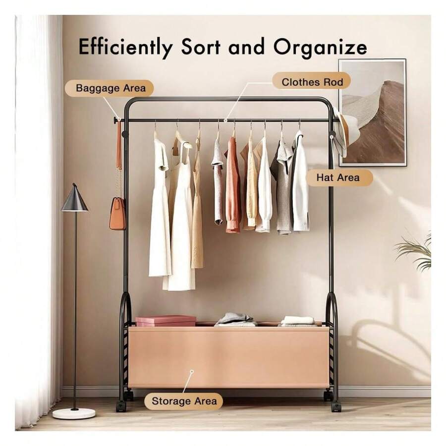 Homehours Clothing Rack with Wheels,Rolling Garment Racks with Leather ...