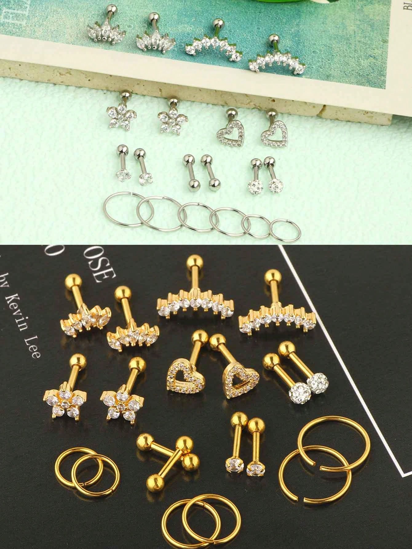 20pcs Stainless Steel Stud Earrings Set For Women Men Star Moon Flower
