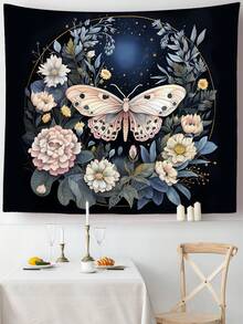1pc Butterfly & Flower Pattern Printed Tapestry - Multicolor - View 5